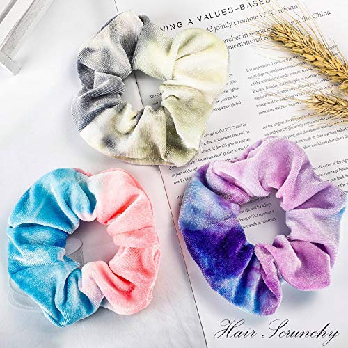 Hair Scrunchies,10 Premium Tie Dye Velvet Scrunchies for Girls Thick Hair in Gradient Color, Cute Hair Styling Accessories Ponytail Holder for Women - Thumbnail 2