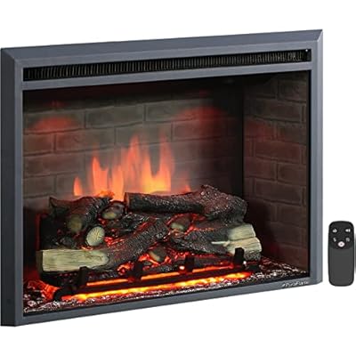 PuraFlame 33 Inches Western Electric Fireplace Insert with Remote Control, 750/1500W, Black