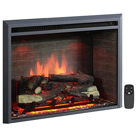 PuraFlame Western Electric Fireplace Insert with Fire Crackling Sound, Remote Control, 750/1500W, Black, 33 5/64 Inches Wide, 25 35/64 Inches High