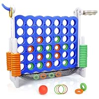 Giant Connect 4 Game, 3 Adjustable Heights (90cm-125cm), Indoor and Outdoor Connect Four Family Game with Basketball Hoop, 42 Giant Rings and 4-in-1 Set for Kids, Family Fun