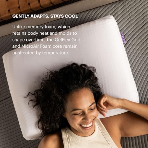 Image of Purple DreamLayer Pillow - King Size - Cooling Memory Foam Alternative Neck Pillow, Soft Contour-Hugging GelFlex Grid and MicroAir Foam, Adjustable Loft, Pressure-Relieving Support