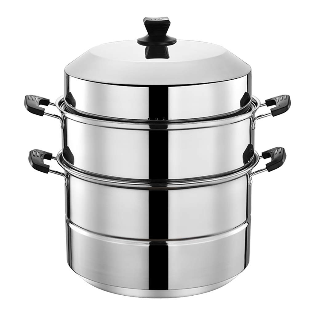 201 Edelstahl-Dampfer/Suppentopf 2-Schicht-Haushalt mit Steamer 30-40cm verdickte geeignet for Gasherd/Induktionsherd geeignet for 5-12 Personen(40cm)