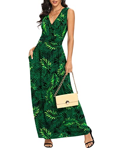 Image of LILBETTER Women Sleeveless Deep V Neck Loose Plain Long Maxi Casual Dress