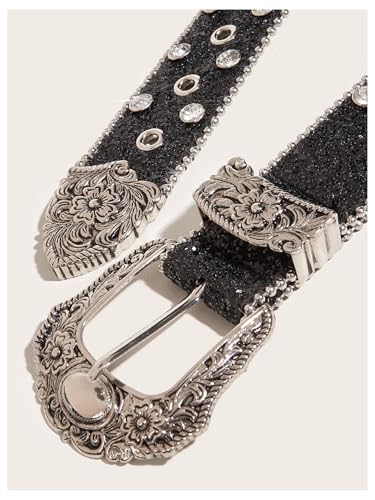 GORGLITTER Women's Bling Western Rhinestone Cowboy Belt Vintage Rodeo Country Cowgirl Studded Leather Belt4