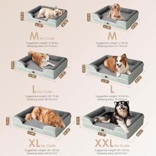 Image of EHEYCIGA Orthopedic Dog Beds for Large Dogs, Waterproof Memory Foam Large Pet Bed with Sides, Non-Slip Bottom and Egg-Crate Foam Dog Couch Bed with Washable Removable Cover, Greyish Green