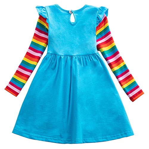 Cotton Toddler Girls Dress Flower Rainbow Outfits Short Sleeve Unicorn Dresses 2-7 Years2
