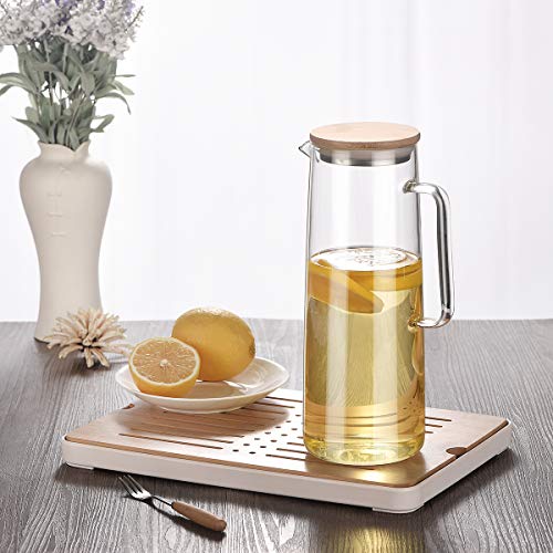 Cupwind Borosilicate Glass Hot/Cold Water Carafe Pitcher Wooden Infuser Lid 50 oz Explosion-Proof - Thumbnail 5