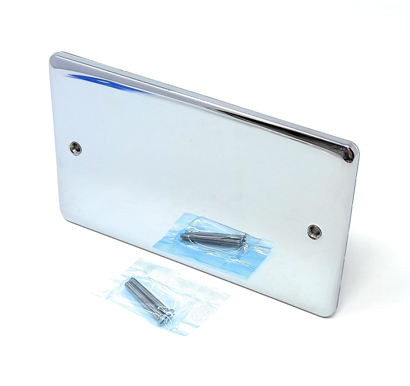 1pcs. Double Two Gang Blanking Plate, Wall Faceplate, Cover for Electrical Sockets, Screws Included Chrome - Image 2