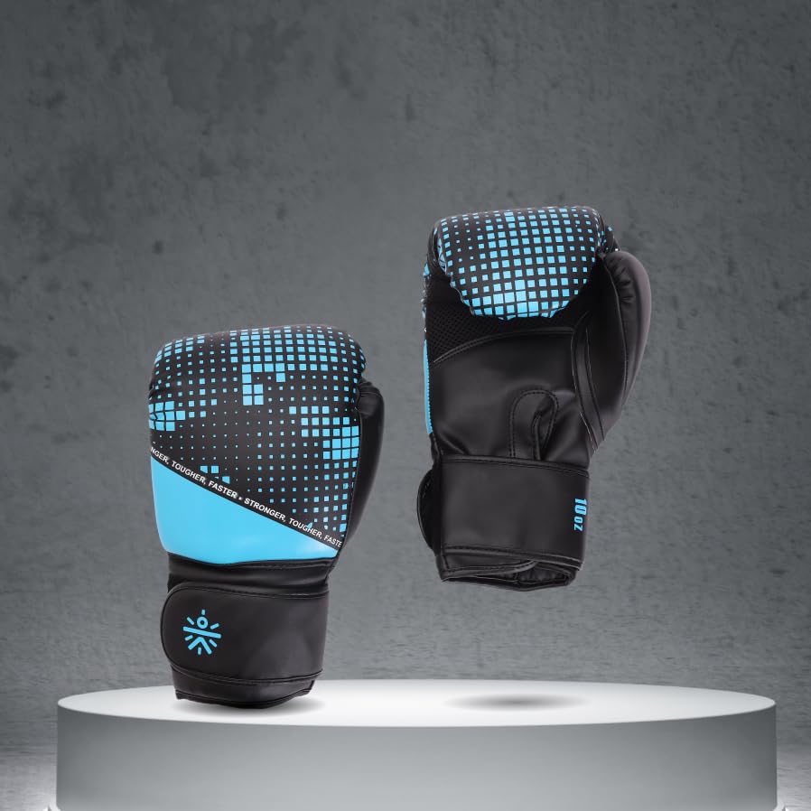 Image of Cult Premium Leather Boxing Gloves for Men & Women - 10 Oz High-Density PU Padding, Wrist Support & Antimicrobial Lining - Ideal for Boxing, Kickboxing, Muay Thai & MMA - Blue & White