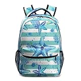Dacawin Kids School Backpack Blue Starfish Striped Bookbag Ocean Theme School Back Pack Lightweight