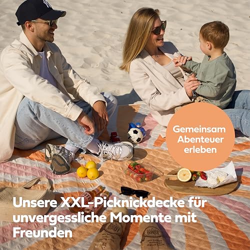 NAYA Studios® Picknickdecken (Sonne) - extra große Picknickdecke 200x200 cm - waschbare Campingdecke - Stranddecke XXL - Picknickdecke wasserabweisend - Decke Outdoor - Strandmatte gepolstert