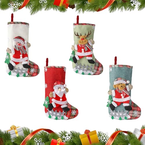 LIMEOW 4 peças 31 x 19 x 15 cm meias de Natal lareira, botas de Natal lareira, meias de Natal ideais para decorações natalícias em lareiras, árvores de Natal, paredes, escadas e locais semelhantes