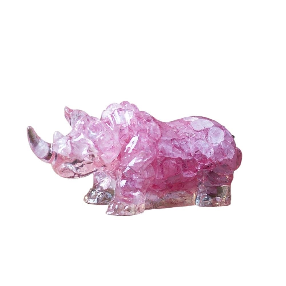 HUFFA Natural Crystal Rhinoceros Figurine - Resin-Filled Wealth Attractor for Home Decor(Rose red)