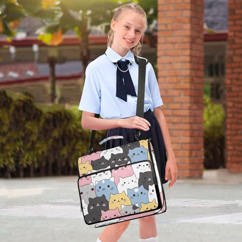 Image of 3 Ring Zipper Binder with Shoulder Strap Cats Cute Animal 1.5 inch Binders Keeper Large Capacity Multi Pockets for School Office Supplies