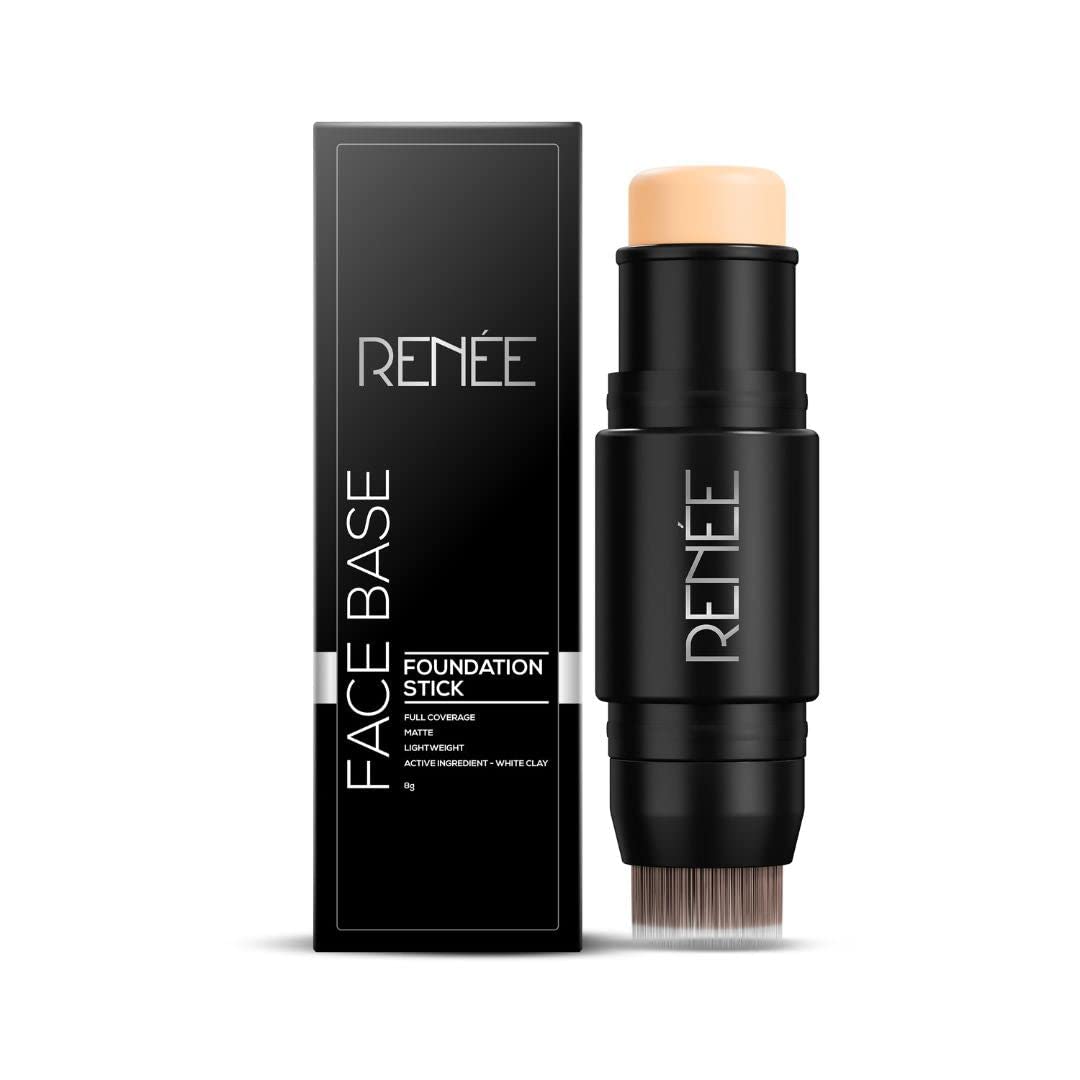 RENEE Face Base Foundation Stick with Applicator Chai Tea 8gm| Enriched with White Clay| Weightless & Long-lasting Formula| Velvet Matte Finish