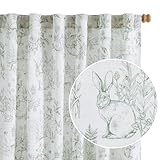 jinchan Linen Nursery Curtains 84 inch Long Woodland Wildlife Sage Green Print Drapes for Kid's Room Light Filtering French Country Farmhouse Curtains with Bunny and Forest Design Set of 2 Panels