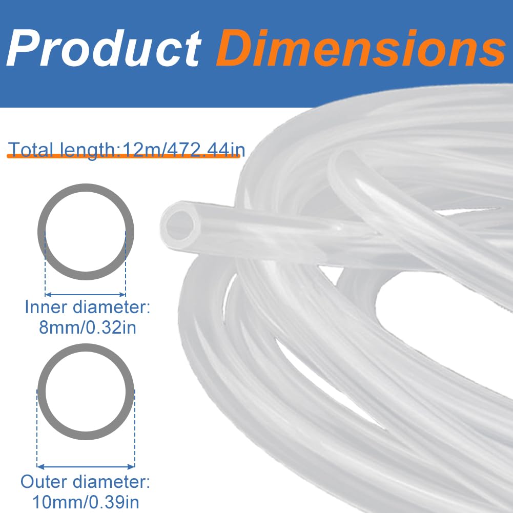Tuyau flexible en silicone de 12 m, diamètre intérieur : 8 mm, diamètre intérieur : 8 mm, diamètre intérieur : 8 mm, transparent, pour transfert de pompe à eau, air, huile