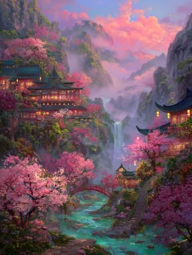 Pintura por numeros de bosque y cascada para adultos lienzo 50x70cm sin marco