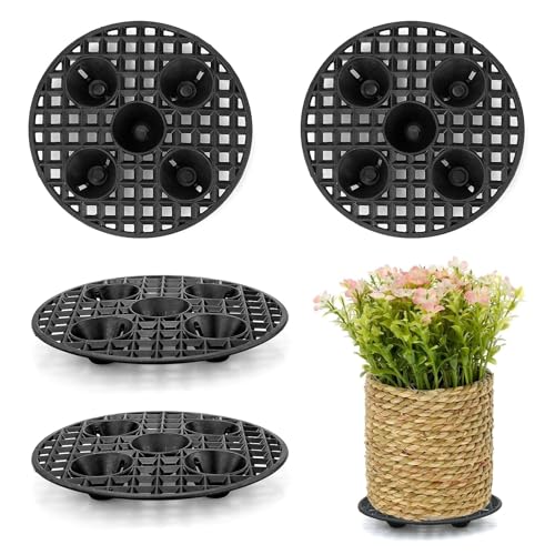 EASYKEENECOM 4 Piezas Almohadillas Malla Plantas Maceta Soporte - Rejilla De Drenaje Redondas PláStico para BonsáI Interior, Jardinera Exterior, Proteger El Suelo, 20cm