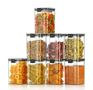 Pack 6 Unbreakable LOCK & LOCK Air Tight Square plastic Containers Set 1100 ml for Kitchen Storage, Kitchen Container, Storage/Container Sets, Plastic Container, Air-Tight Design