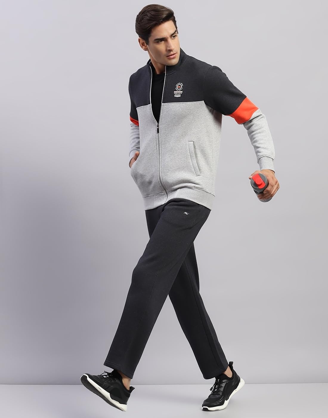 Monte Carlo Mens Printed Dark Grey Mock Neck Full Sleeve Track Suit (224066547-2-46) 3