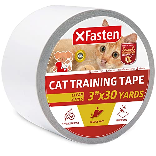 XFasten Cinta Adhesiva Disuasoria de Entrenamiento para Gatos, 3 Pulgadas x 30-Yardas - Protector de Puertas, Sofás, Muebles y Cuero Cinta Adhesiva Anti Arañazos para Gatos y Mascotas Cover