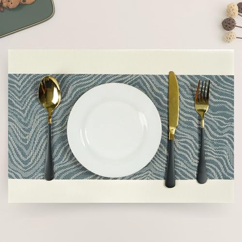 Image of Dining Table Placemats & Runner Set - Heat Resistant, Washable & Stain Resistant Woven Vinyl Mats | Table Runner & 4 Placemats Set for Stylish Dining (45x30 cm Placemats, 180x30 cm Runner)