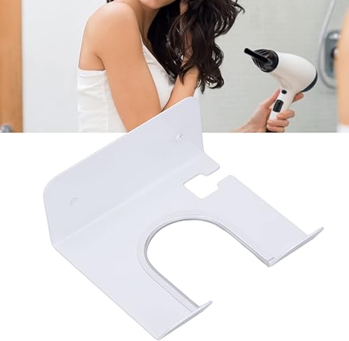 Miniatura 8 de ViaGasaFamido Soporte para secador de pelo, fácil instalación montado en la pared, estante de acero inoxidable para baño (blanco)