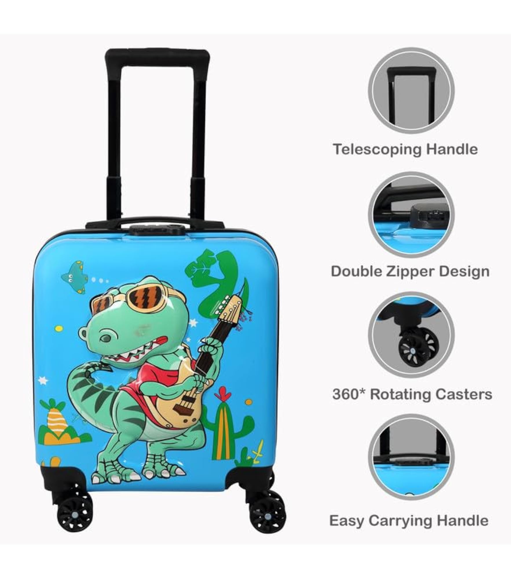 Dinosaur Hard-Sided Kids Trolley Bag with 8 Wheels, 18 Inches