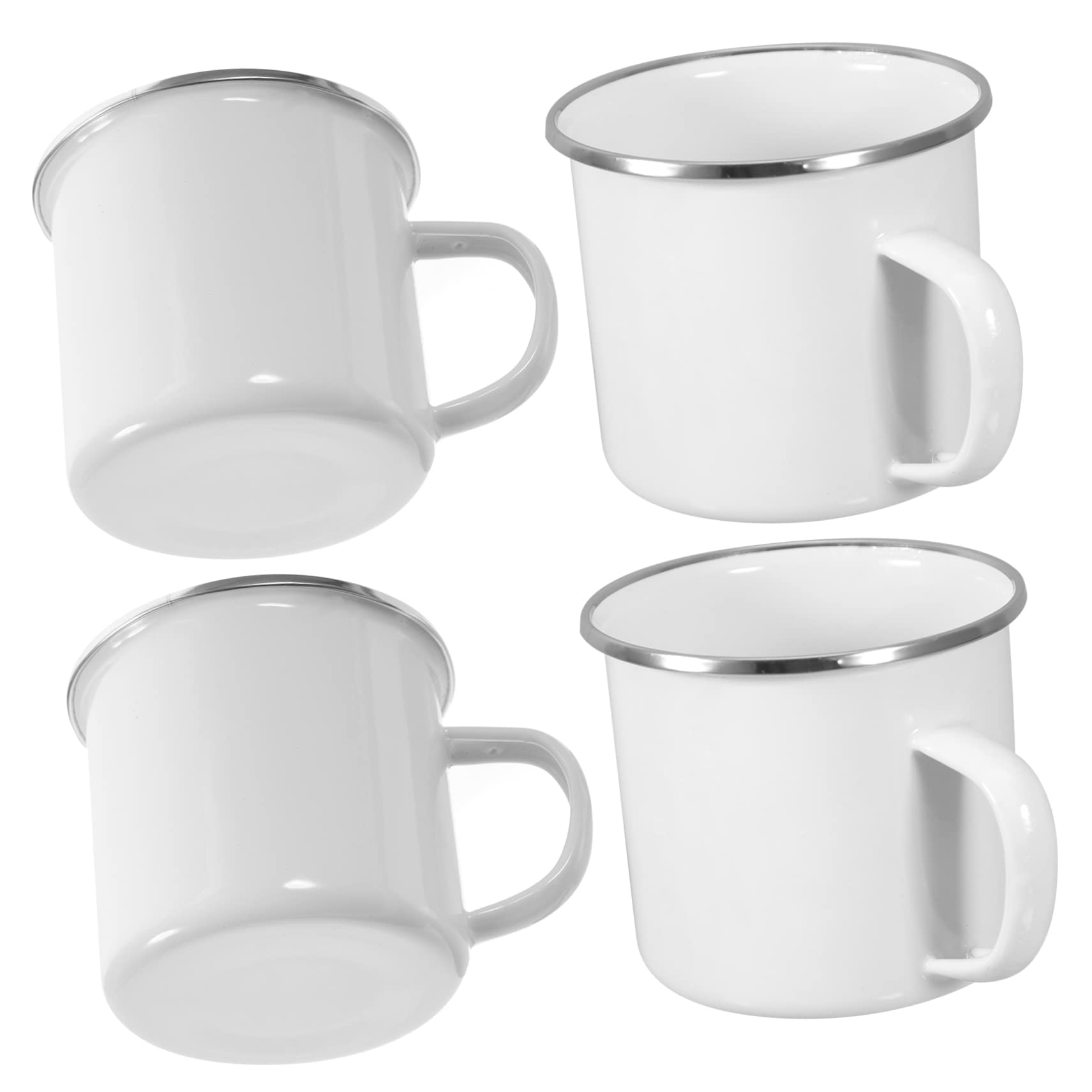 pack Blechtasse Emaille Emaillebecher für Außenbereich Leicht Groß Weiß 4 Stück für Camping und Reisen