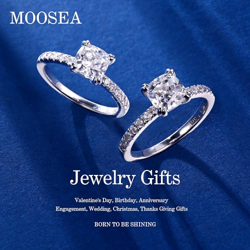 MOOSEA Moissanite Engagement Ring, 1.5ct Cushion D Color VVS1 Clarity Lab Created Diamond, 14K White Gold Vermeil Double Claw Solitaire Modern Silver Ring for Her3