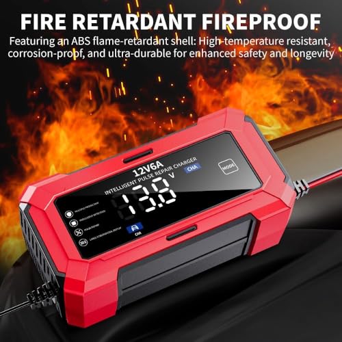 Image of Ash & Roh 12V 6A Smart Pulse Repair Car Battery Charger with Digital LED Display - Automatic Charging for Lead-Acid, AGM, Gel & EFB Batteries (Not for Lithium Batteries)