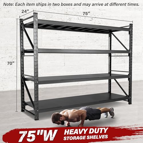 Image of 9000LBS Heavy Duty Garage Shelving Units,75 inch Wide & Deep Storage Shelves,Metal Garage Shelves,Large Storage Rack,Steel Shelf,Industrial Shelving for Shop,Warehouse,Basement,75 inch W x 24 inch D x 70 inch H