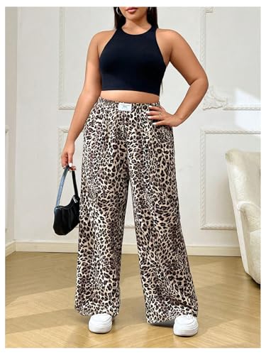 Image of RoseSeek Women's Letter Leopard Print Y2K Straight Elastic Waist Leg Pants | Cheetah Print, Straight, Baggy Loose Fit, Slant Pocket, Streetwear, Vintage, Graphic Trousers