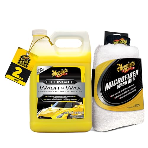 Image of Meguiar's Car Wash Bundle - 1 Gallon Ultimate Wash & Wax, Car Wash Soap with Additional Wax Protection and Microfiber Mitt, Premium Car Wash Mitt - The Perfect Car Wash Kit