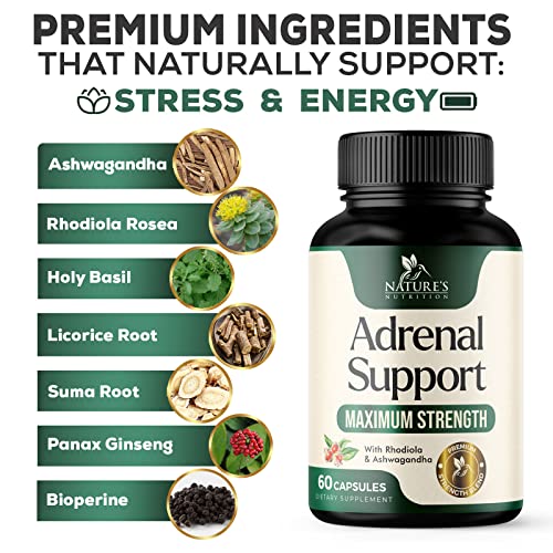 Adrenal Support Supplement - Supports Stress, Fatigue & Daily Energy With Ashwagandha & Natural Herbs - Adrenal Fatigue Supplements To Support Adrenal Health In Women & Men - 60 Capsules #TOP2