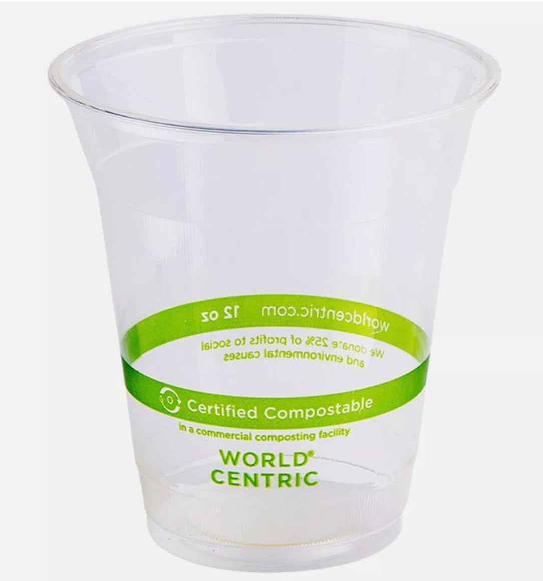 World Centric - 100% Biodegradable, 100% Compostable Plastic Cold Cups, 12 OZ - 100 Count