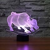 Lámpara 3D,SUAVER 3D Óptico Espejismo Luces Táctiles 7 Colores Luz de noche Lámpara de Escritorio USB Lámpara de Tabla 3D Luz Decorativa para el Cuarto de Niños del Dormitorio (Toro)