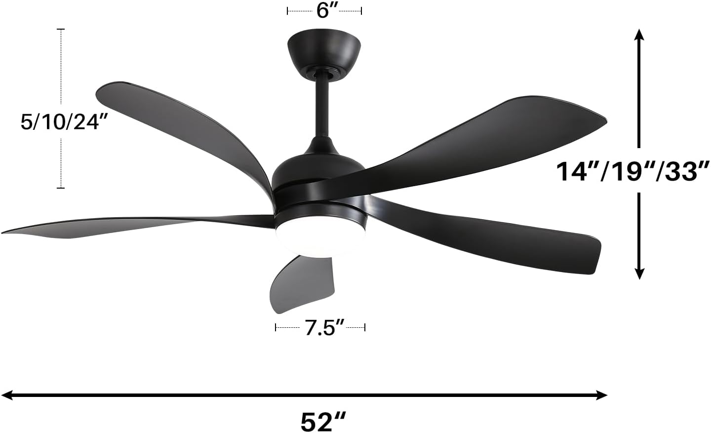 52 Inch Modern Ceiling Fan with 3 Color Dimmable 5 ABS Blades Remote Control Reversible DC Motor with Led Light
