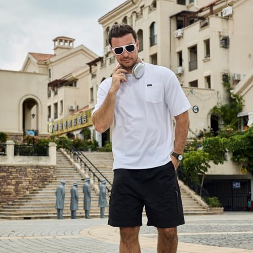 Men's Oversized T-Shirts Cool Casual Crew Neck Short Sleeve Solid Pocket Tee Basic Loose Workout Tops4