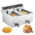 VEVOR Commercial Deep Fryer, Dual Tank 3000W Electric Countertop Fryer with Basket, 2 x 11.6Qt/11L Double Stainless Steel Oil Fryer with Drain, Time & Temp Control, for Kitchen Restaurant Use