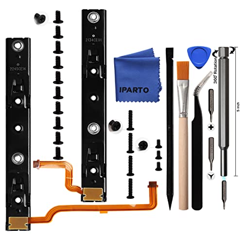 Image of iParto Replacement Right and Left Slide Rail with Flex(Includes 17 screws) Repair Parts for Nintendo Switch Console Slider Rail Bar Replacement Kit for NS Switch Bracket Rebuild Track [video game]