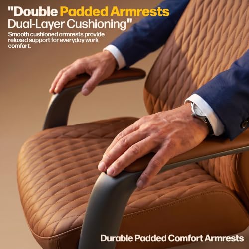 Image of DROGO Levante Ergonomic Office Chair for Work from Home with Bionic Curve Design | High Back Executive Boss Chair, Double Padded Armrest, Genuine Vegan Leather, Heavy Metal Base, 145 Recline (Tan)