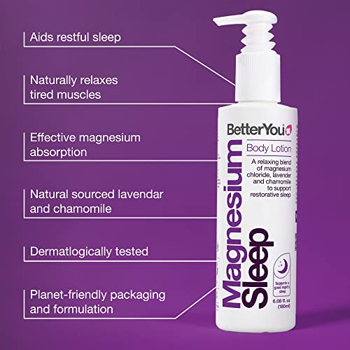 Betteryou Magnesium Sleep Mineral Lotion - Relaxes Tired Bodies And Soothes Senses Before Rest - Absorbs Rapidly Into Skin - Made With Essential Oils Of Lavender And Chamomile - 6.08 Oz #TOP2