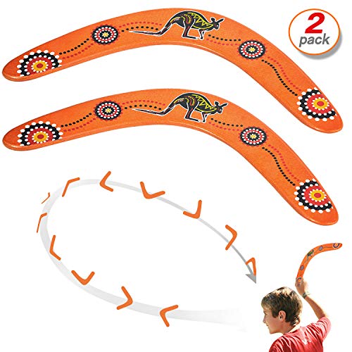Yo-fobu 2pcs Wood Boomerang Hand Crafted Flying Boomerang by Austalian National Aboriginal Design