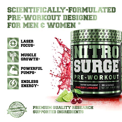 NITROSURGE Pre Workout Supplement - Endless Energy, Instant Strength Gains, Clear Focus, Intense Pumps - Nitric Oxide Booster & Preworkout Powder with Beta Alanine - 30 Servings, Cherry Limeade - Image 7