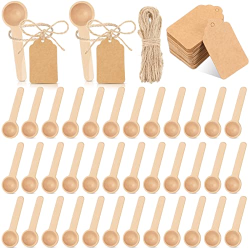 Baderke 50 Sets 3 Inch Mini Wooden Spoons Small Wooden Spoons Disposable Small Spoons For Spice Jars Wood Spoons With Tags And Twine Condiments Honey Sugar Kitchen Cooking Oil Tea Coffee #TOP9
