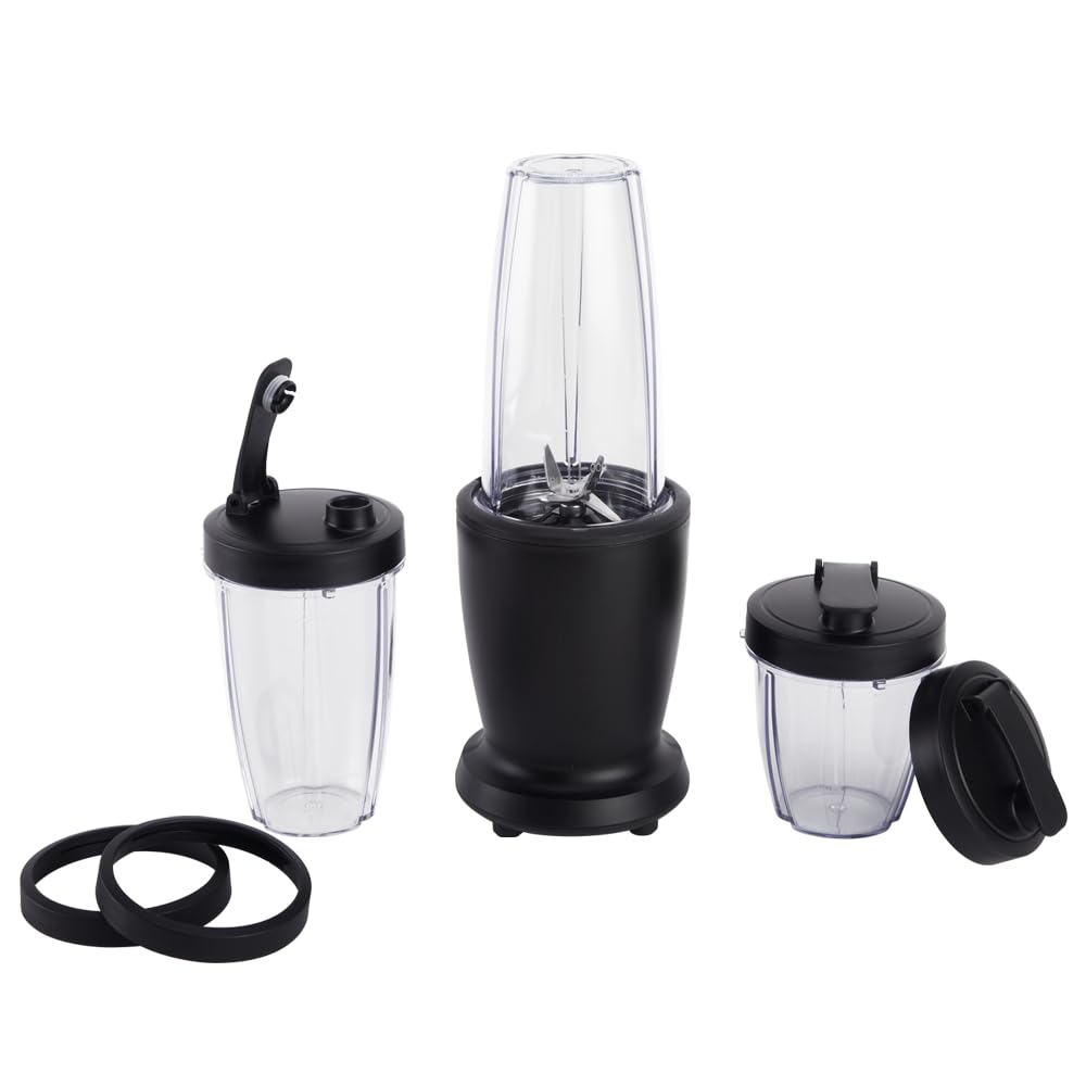 10-Piece Blender Set - Black - 300W - with 3 Jars 10oz 16oz 18oz - 2 Drinking Lids