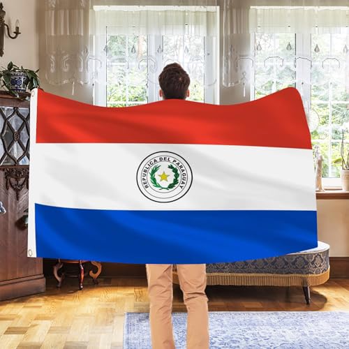 Image of Ahfulife Paraguay Flag 3x5 Ft, 1 Pc Large Paraguayan National Flags for Outdoor Indoor, Double Sided with Brass Eyelets for World Cup, Party, Garden, Bar, Street Decor