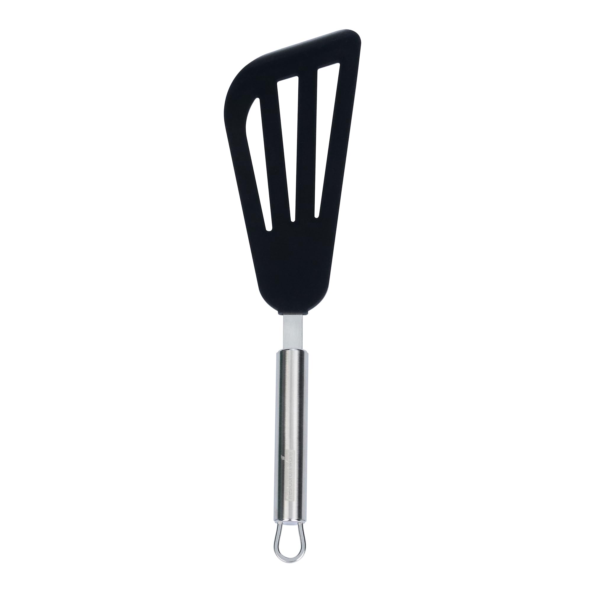 Restaurantware - Espátula de cocina estándar alemana de 12.7 pulgadas, 1 espátula de pescado resistente al calor, hoja ranurada, lavavajillas, espátula de nailon negro con mango de acero inoxidable,